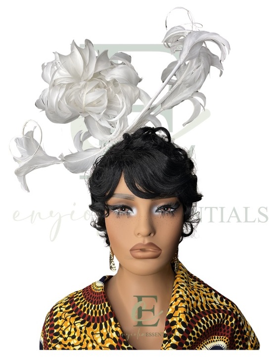 White Empress Peony Feather Fascinator main image 4
